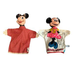 Vintage Gund Mickey & Minnie Mouse Hand Puppets - Made In Japan - Cotton & Plast